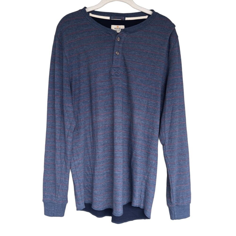 Marine Layer Mens Double Knit Henley Long Sleeve Pullover Size Medium Blue